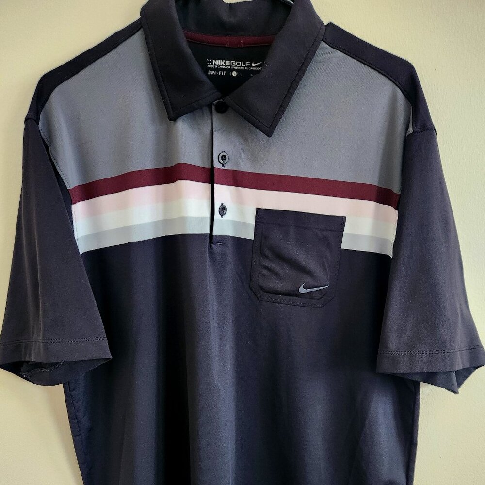Nike Golf Fit Dri Fit Mens Large Short Sleeve Polo Shirt Black Grey, Pink